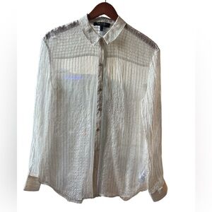 Juicy Couture Women’s Silk Sheer Button Down Blouse Ivory Long Sleeve S
